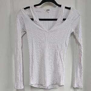 LNA White Ribbed Long Sleeve Bodysuit